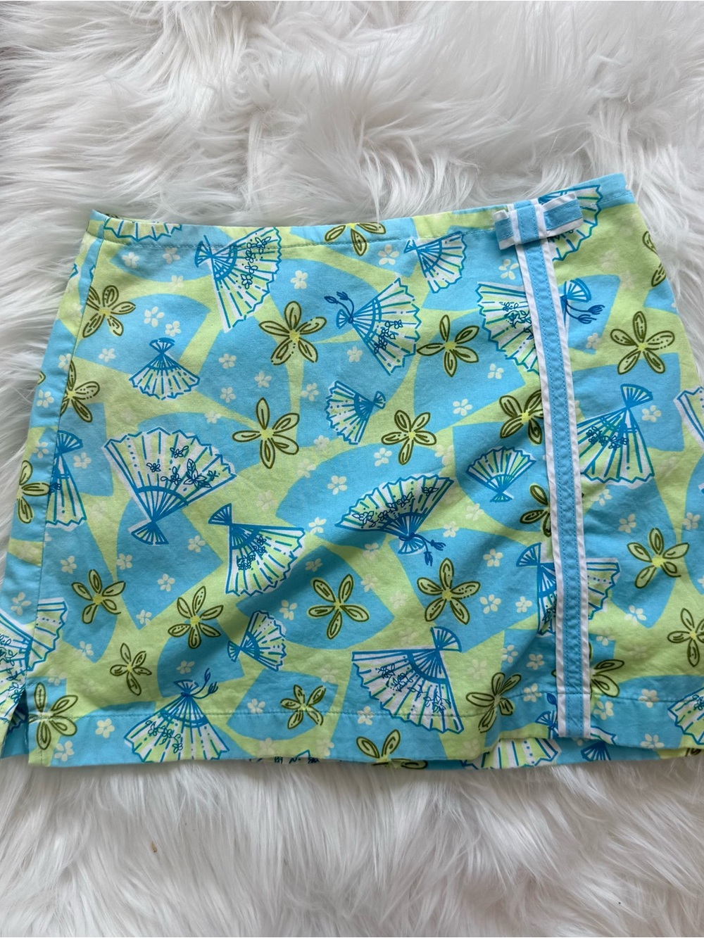 Lilly Pulitzer Blue and Lime Fan Print Skirt
